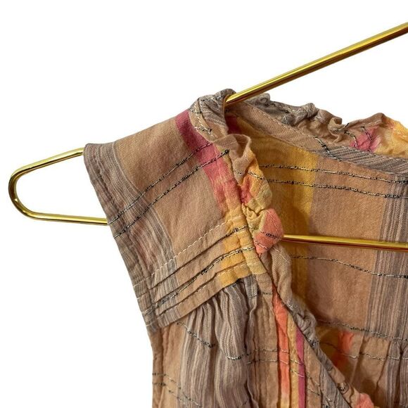 Holding Horses Anthropologie Faye Burnout Plaid Printed Pleat Tank Top Blouse - Picture 4 of 6